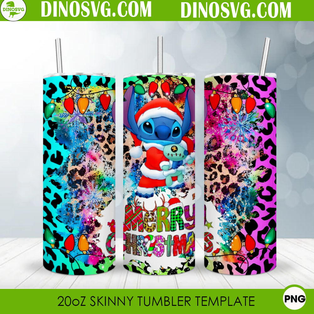 Merry Christmas Stitch 20oz Tumbler Wrap PNG, Leopard Skinny Tumbler ...