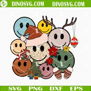 Christmas Smiley Faces SVG, Leopard Smile Santa SVG, Christmas Ornaments SVG Digital Download
