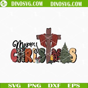 Merry Christmas Cross SVG, Christian Christmas SVG, Holiday SVG, Retro Christmas SVG PNG DXF EPS