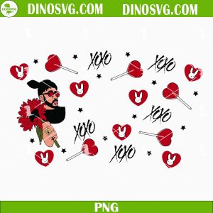 Bad Bunny Xoxo Starbucks Wrap PNG, Lollipop Candy Hearts PNG, Bad Bunny Valentines Day PNG Sublimation