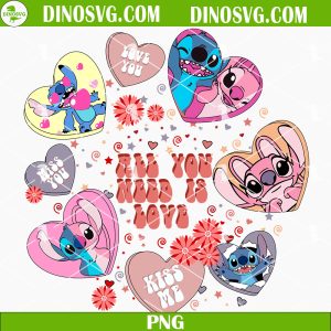 All You Need Is Love PNG, Conversation Hearts PNG, Stitch Angel Valentine PNG, Stitch Valentine’s Day PNG Sublimation