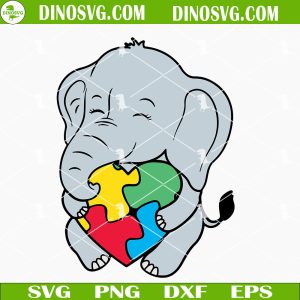 Autism Elephant Hugging Heart SVG, Cute Autism SVG, Funny Autism Awareness SVG PNG DXF EPS