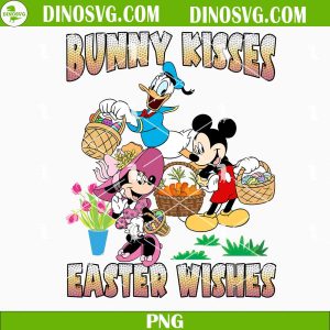 Bunny Kisses Easter Wishes Mickey Minnie PNG, Mickey With Easter Egg Basket PNG, Happy Easter Disney PNG Sublimation