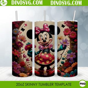 Minnie Mouse With Flower 20oz Straight Skinny Tumbler Wrap PNG, Cute Tumbler Sublimation Design