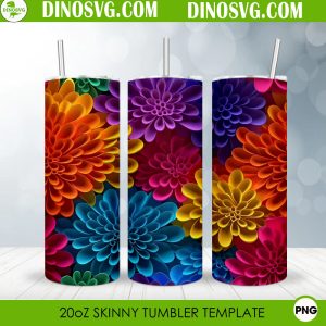 Flowers And Butterflies 3D 20oz Skinny Straight Tumbler Wrap PNG File 3D Beautiful Colorful Floral 20oz Straight Skinny Tumbler Wrap PNG Sublimation Design