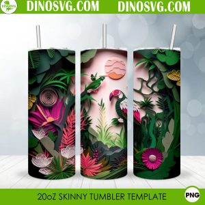 Toucan 3D Paper 20oz Skinny Straight Tumbler Wrap PNG Sublimation, Birds Tumbler Template
