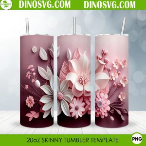 Pink Flower 3D Effect 20oz Straight Skinny Tumbler Wrap PNG Sublimation Design