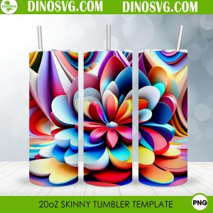 Flowers And Butterflies 3D 20oz Skinny Straight Tumbler Wrap PNG File Colorful 3D Flower 20oz Skinny Tumbler Wrap PNG Sublimation