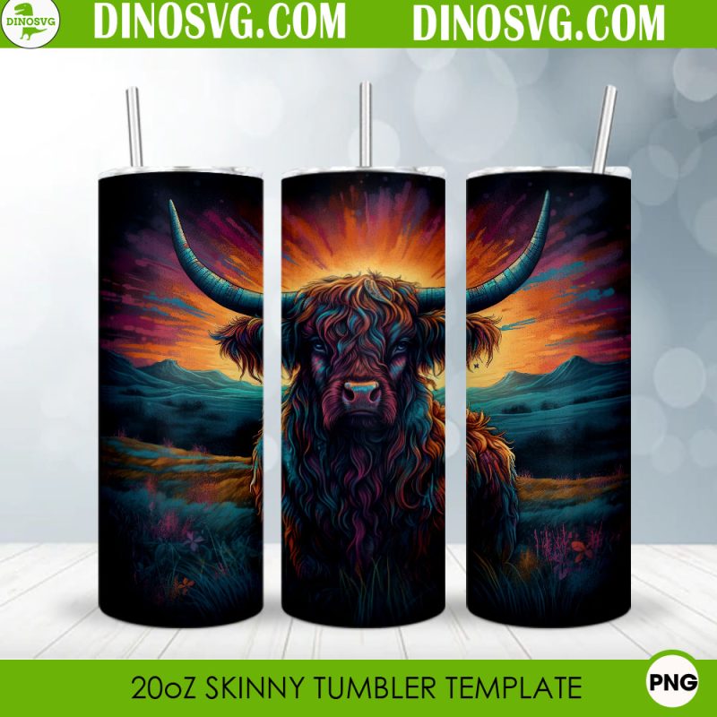 Watercolor Highland Cow 20oz Skinny Straight Tumbler Wrap PNG ...
