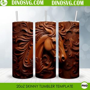 Horse 3D Wood 20oz Skinny Straight Tumbler Wrap PNG Sublimation, Animal Lover Tumbler PNG Design