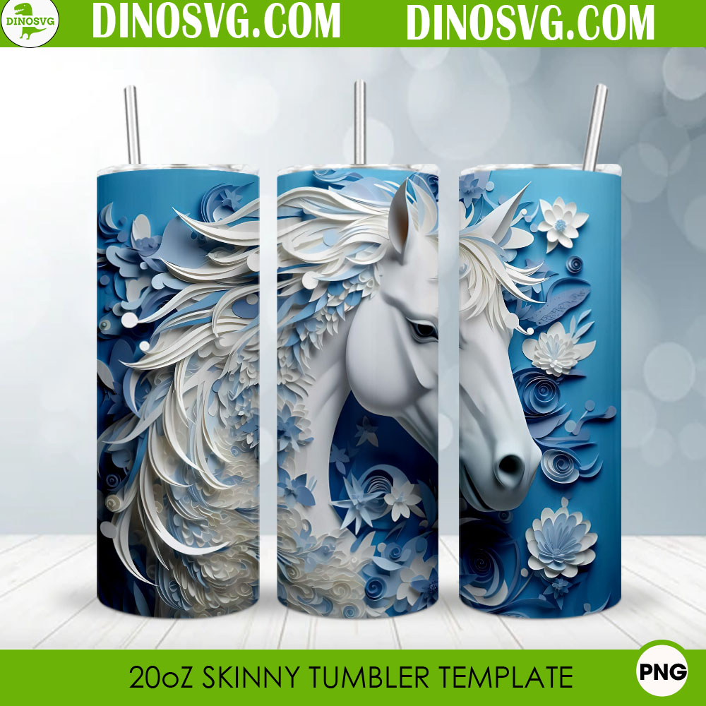 Horse 3D Paper 20oz Skinny Straight Tumbler Wrap PNG Sublimation ...