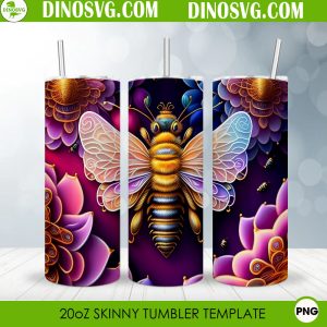 Bee Floral 3D Effect 20oz Straight Tumbler Wrap PNG Sublimation, Garden Skinny Tumbler Design