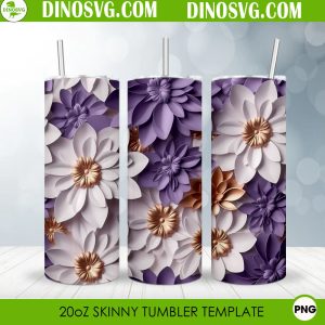 Flowers And Butterflies 3D 20oz Skinny Straight Tumbler Wrap PNG File White Purple Flower 3D 20oz Skinny Straight Tumbler Wrap PNG Sublimation Design