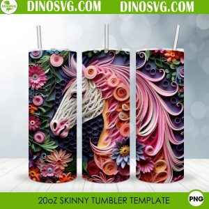 Horse Floral 3D Effect Paper 20oz Straight Tumbler Wrap PNG Sublimation, Farm Animal Skinny Tumbler Design