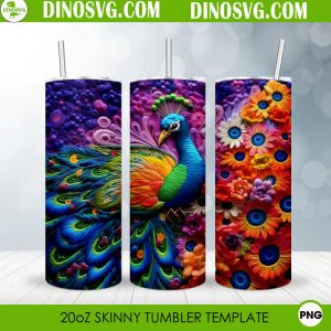 Peacock Flower 3D 20oz Straight Tumbler Wrap PNG Sublimation, Beautiful Bird Skinny Tumbler Design