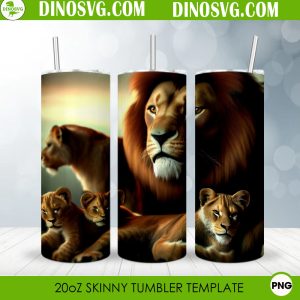 Lion Family 3D 20oz Straight Tumbler Wrap PNG Sublimation, Animal Love Skinny Tumbler Design
