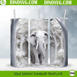 Elephant White Wall Stone 3D 20oz Straight Tumbler Wrap PNG Sublimation Design