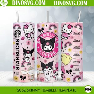 Hello Kitty Starbucks Coffee Logo 20oz Straight Skinny Tumbler Wrap PNG, Cute Kawaii Cat Tumbler Sublimation Design
