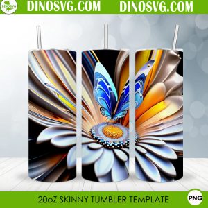Flowers And Butterflies 3D 20oz Skinny Straight Tumbler Wrap PNG File 3D Flower And Butterfly 20oz Straight Skinny Tumbler Wrap PNG Sublimation Design