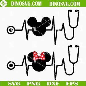 Mickey Minnie Head Stethoscope Heartbeat SVG, Disney Mouse SVG, Funny Nurse SVG