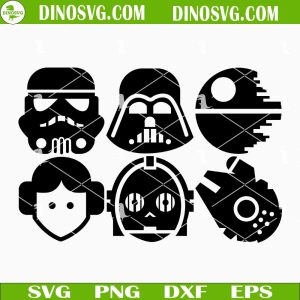 Star Wars Characters Face SVG Bundle, Death Star SVG, Stormtrooper SVG, Darth Vader SVG, CP3O Robot SVG