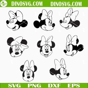 Minnie Mouse Head Black And White SVG Bundle, Disney Mouse Girl SVG Files For Cricut