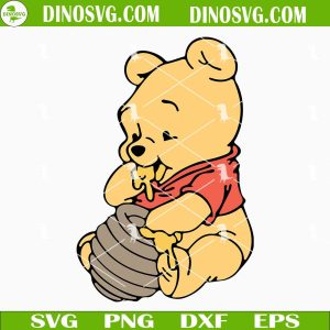 Baby Winnie The Pooh Eating Honey SVG, Cute Disney Pooh Bear Cartoon SVG Files For Cricut