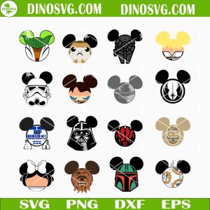 Mickey Mouse Head Star Wars Characters SVG Bundle, Darth Vader SVG, Baby Yoda SVG, Disney Star Wars SVG Files For Cricut