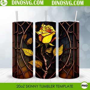 Yellow Rose Stained Glass 20oz Straight Skinny Tumbler Wrap PNG, Beautiful Flower Tumbler Template Sublimation Design