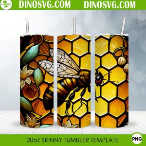 Bee Honeycomb Stained Glass 20oz Straight Skinny Tumbler Wrap PNG, BumbleBee Tumbler Template Sublimation Design