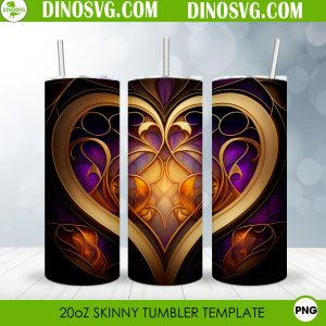 Heart Stained Glass 20oz Straight Skinny Tumbler Wrap PNG, Beautiful Tumbler Template Sublimation Design