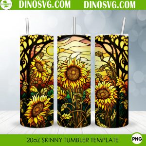 Sunflowers Stained Glass 20oz Straight Skinny Tumbler Wrap PNG, Floral Tumbler Template Sublimation Design