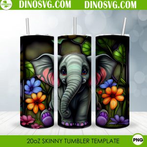 Baby Elephant Stained Glass 20oz Straight Skinny Tumbler Wrap PNG, Cute Elephant Tumbler Template Sublimation Design