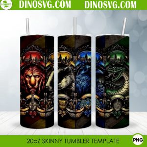 Hogwarts Houses 20oz Straight Skinny Tumbler Wrap PNG, Harry Potter Houses Tumbler Template Sublimation Design