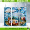 Camping 3D Paper 20oz Straight Skinny Tumbler Wrap PNG, Camp Tumbler Template Sublimation Design