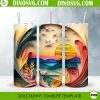 Beach Sunset 3D Paper 20oz Straight Skinny Tumbler Wrap PNG, Summer Tumbler Template Sublimation Design