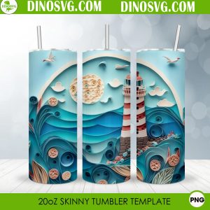 Lighthouse 3D Paper 20oz Straight Skinny Tumbler Wrap PNG, The Sea Tumbler Template Sublimation Design
