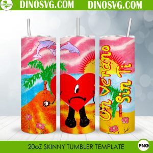Un Verano Sin Ti 20oz Straight Skinny Tumbler Wrap PNG, Bad Bunny Heart Tumbler Template Sublimation Design