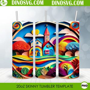 Country House 3D Paper 20oz Straight Skinny Tumbler Wrap PNG, Farm House Tumbler Template Sublimation Design