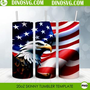 Eagle With US Flag 3D 20oz Straight Skinny Tumbler Wrap PNG, 4th Of July Tumbler Template Sublimation Design