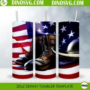 Army Boots American Flag 3D 20oz Straight Skinny Tumbler Wrap PNG, Veteran Military Tumbler Template Sublimation Design