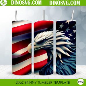 Bald Eagle American Flag 3D 20oz Straight Skinny Tumbler Wrap PNG, Patriotic 4th Of July Tumbler Template Sublimation Design