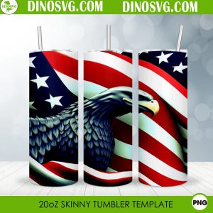 American Eagle Flag 3D 20oz Straight Skinny Tumbler Wrap PNG, USA Patriotic Tumbler Template Sublimation Design