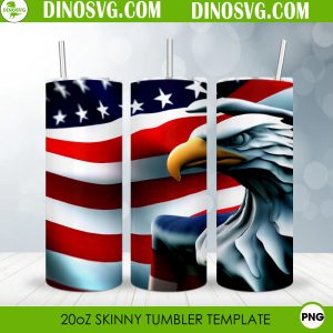Eagle With American Flag 3D 20oz Straight Skinny Tumbler Wrap PNG, USA Patriotic 4th July Tumbler Template Sublimation Design
