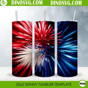 4th Of July Fireworks 3D 20oz Straight Skinny Tumbler Wrap PNG, Independence Day Tumbler Template Sublimation Design