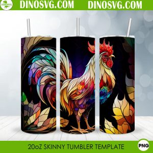 Rooster Stained Glass 20oz Straight Skinny Tumbler Wrap PNG, Chicken Tumbler Template Sublimation Design