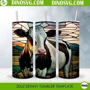 Cow Stained Glass 20oz Straight Skinny Tumbler Wrap PNG, Heifer Tumbler Template Sublimation Design