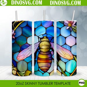 Bee Color Stained Glass 20oz Straight Skinny Tumbler Wrap PNG, Honeycomb Tumbler Template Sublimation Design