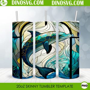 Dolphin Stained Glass 20oz Straight Skinny Tumbler Wrap PNG, Ocean Animals Tumbler Template Sublimation Design