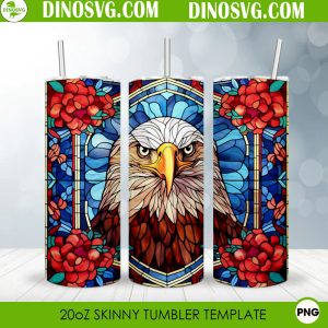Bald Eagle Stained Glass 20oz Straight Skinny Tumbler Wrap PNG Sublimation Design